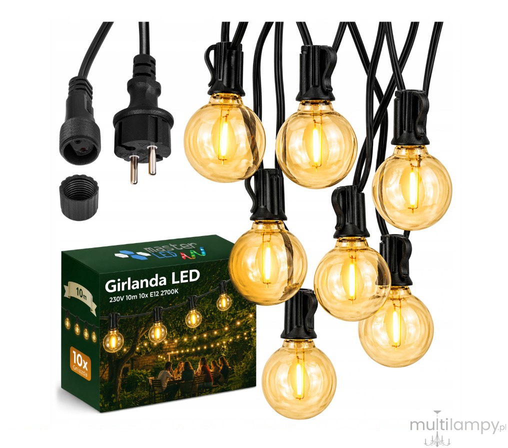 Girlanda ogrodowa 230V 10 m czarna + 10 żarówek LED E12 1W