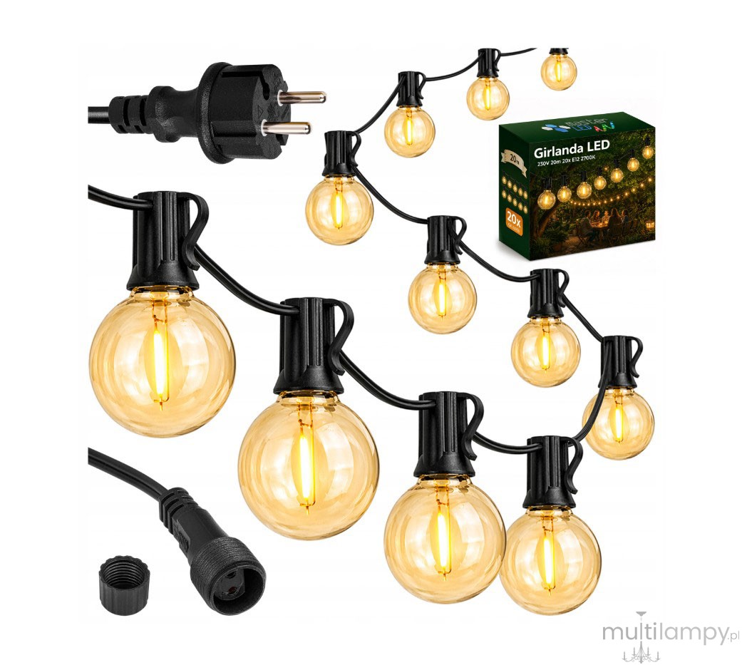 Masterled Girlanda ogrodowa 230V 20 m x 20 żarówek LED E12 1W ...