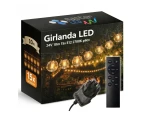 Girlanda ogrodowa 230V/24V z pilotem 10 m x 15 żarówek LED E12 1W