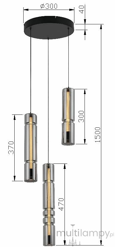 Cilindro lampa wisząca 3xLED 27W czarna 6223-0310
