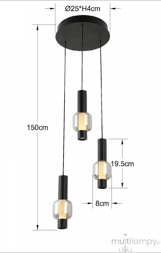 Ronda lampa wisząca 3xLED 24W CCT czarna 6224-0310