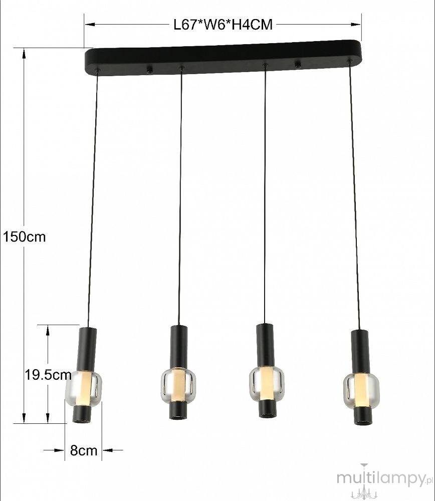 Ronda lampa wisząca 4xLED 32W CCT czarna 7224-0410