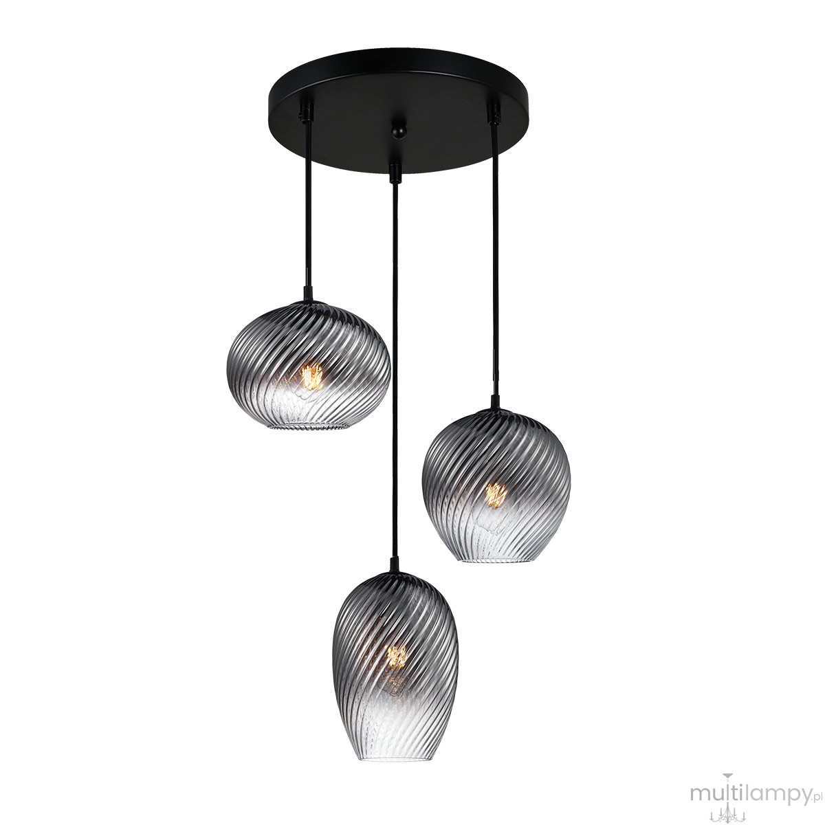 Alias lampa wisząca 3xE27 czarna/dymiony PND-3672-3A-BK-SG