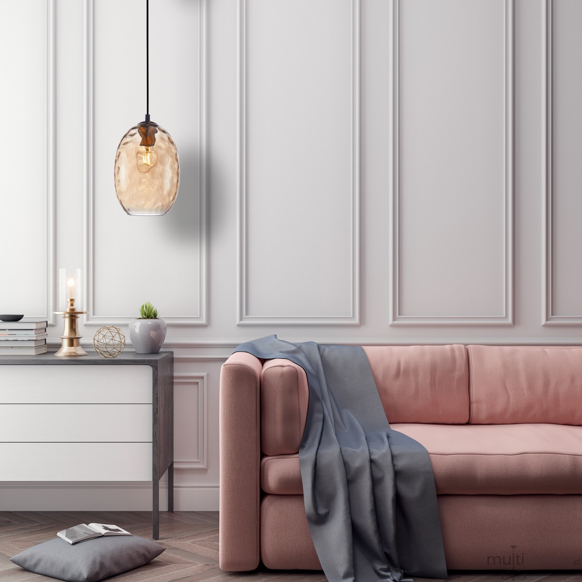 Novala lampa wisząca 1xE27 czarna/bursztynowy PND-3031-1-BRO-AMB