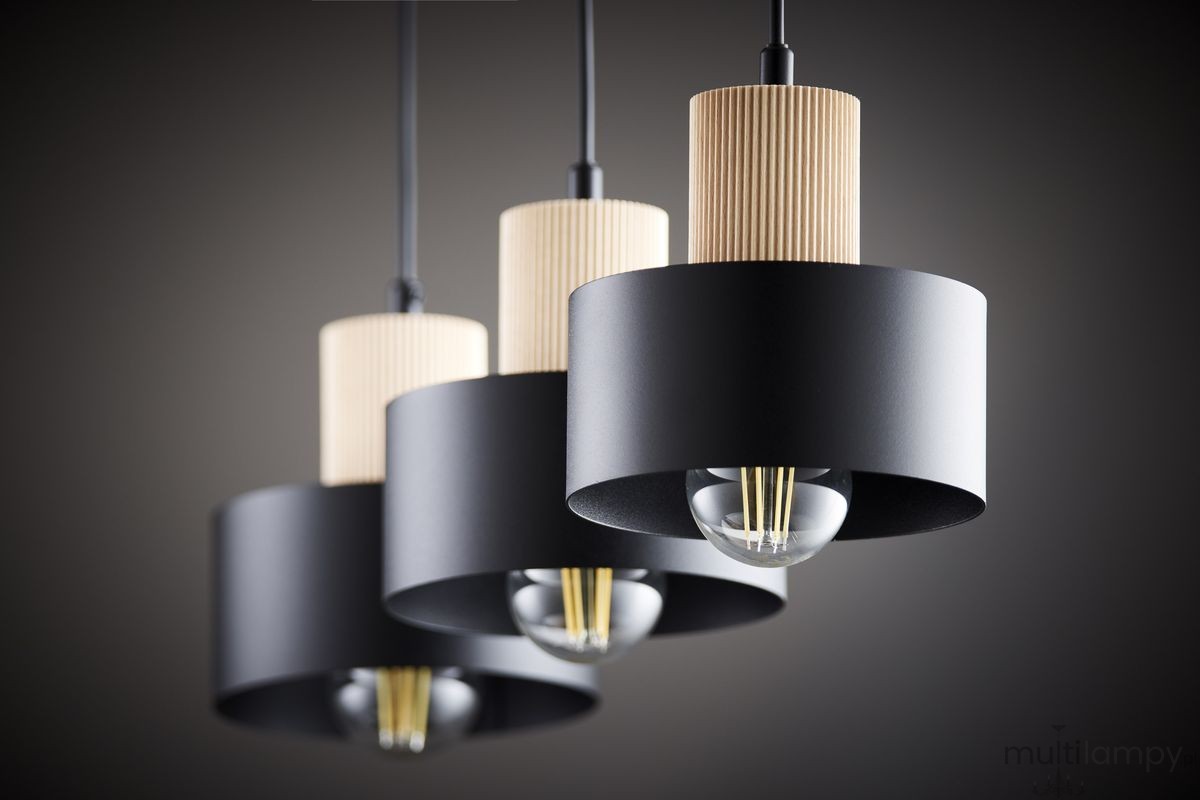 Rif Wood lampa wisząca 3xE27 czarna/naturalny 41867