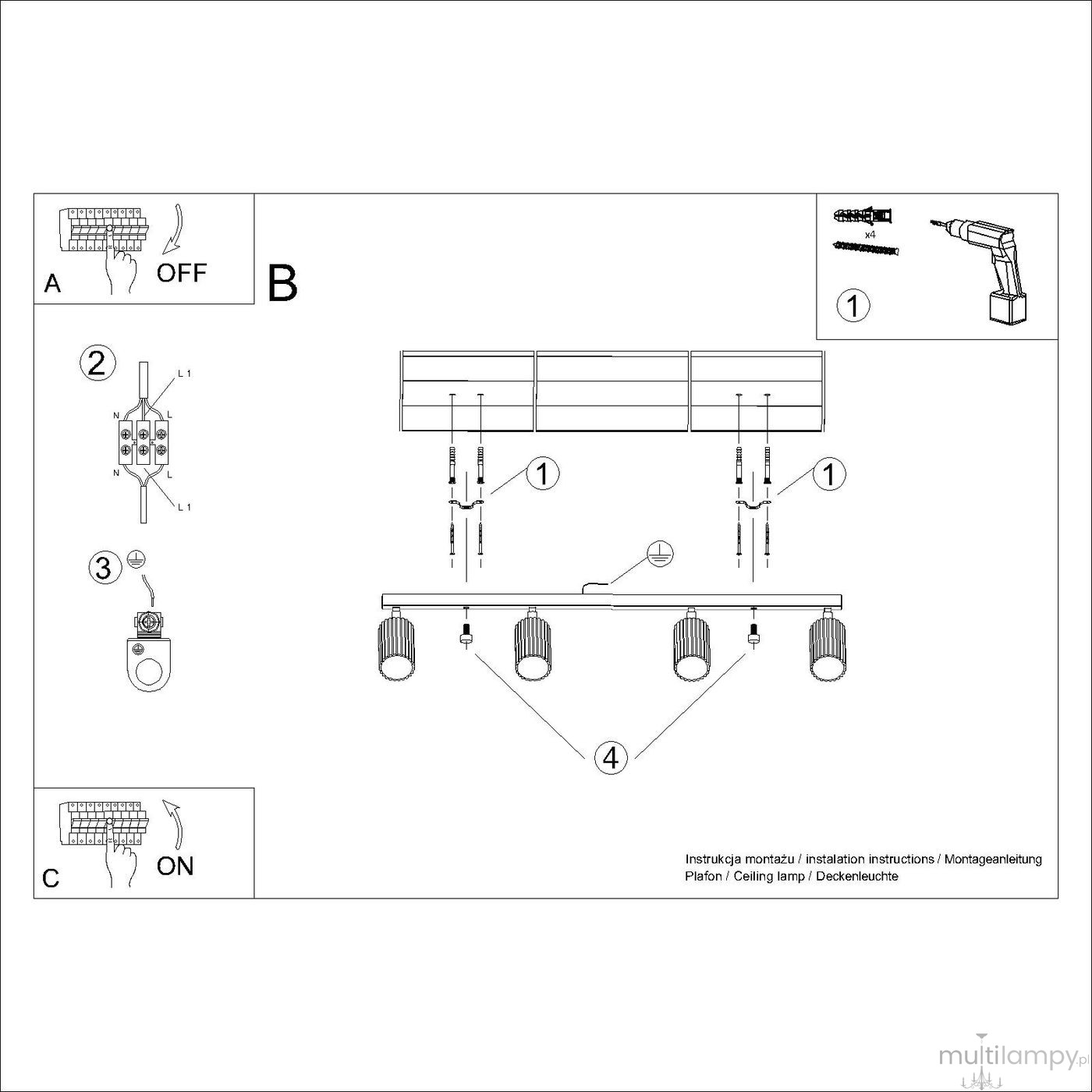 Karbon L lampa sufitowa spot 4xGU10 burgund SL.1924