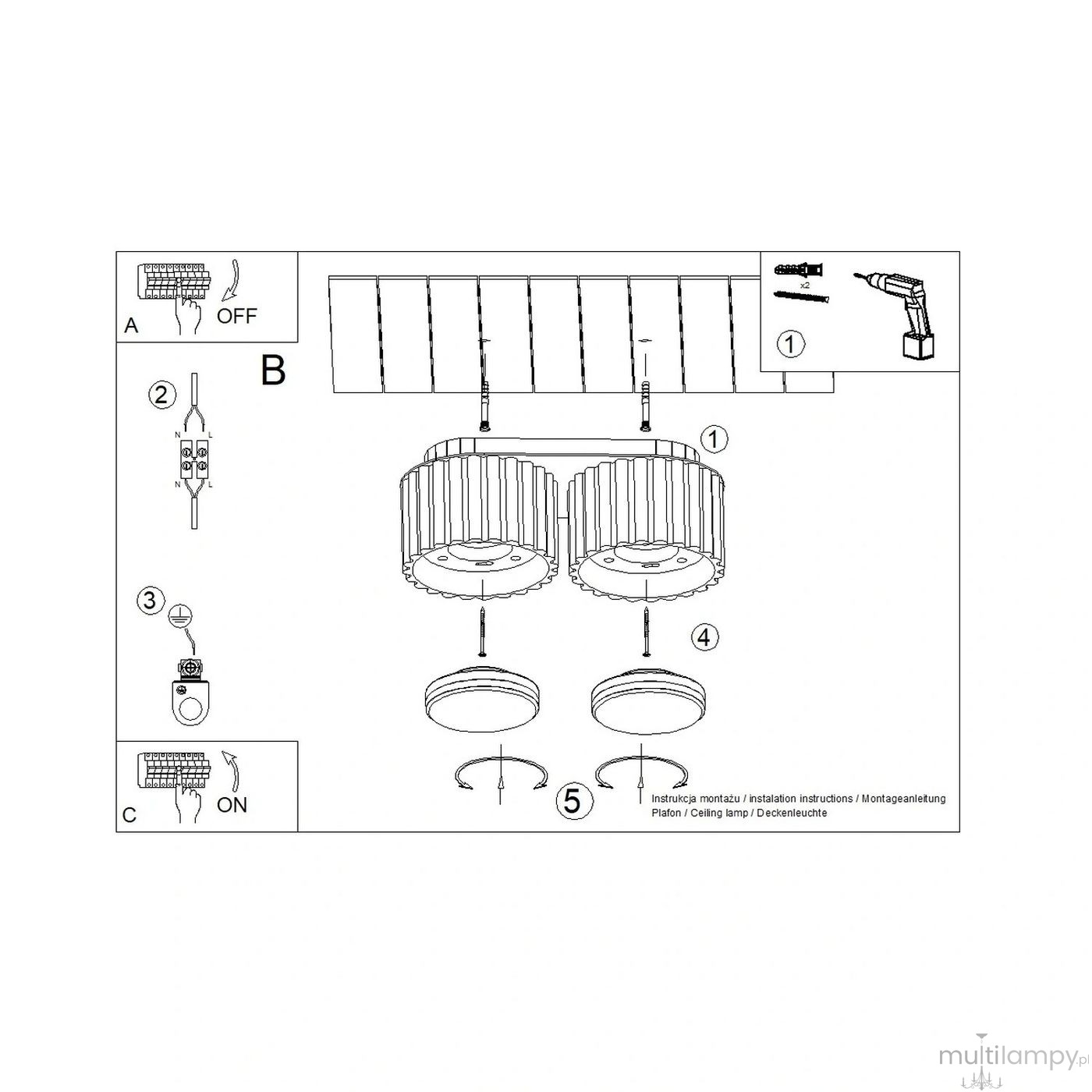 Aura lampa sufitowa 2xGX53 czerwona SL.2422