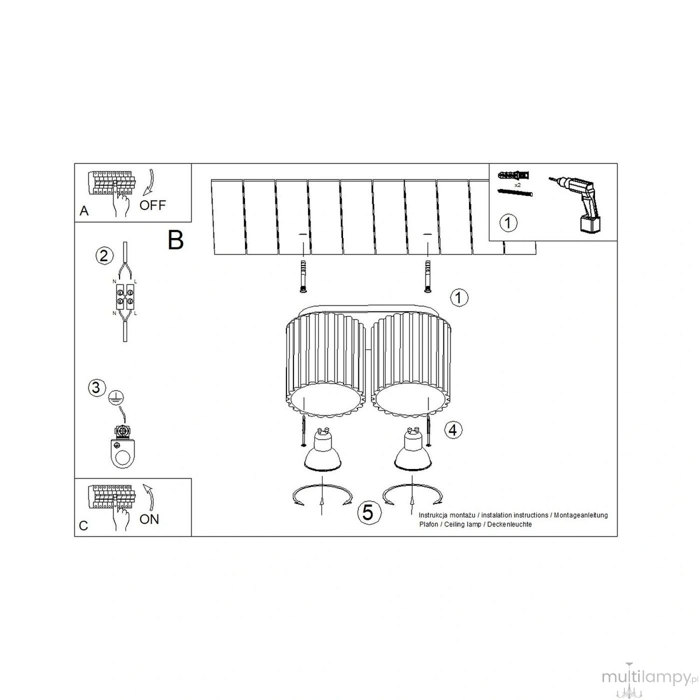 Aura lampa sufitowa 2xGU10 czerwona SL.2419
