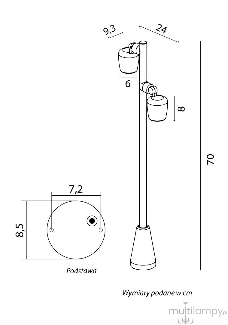 Dublo H70 lampa stojąca ogrodowa 2xGU10 czarna DBL-700