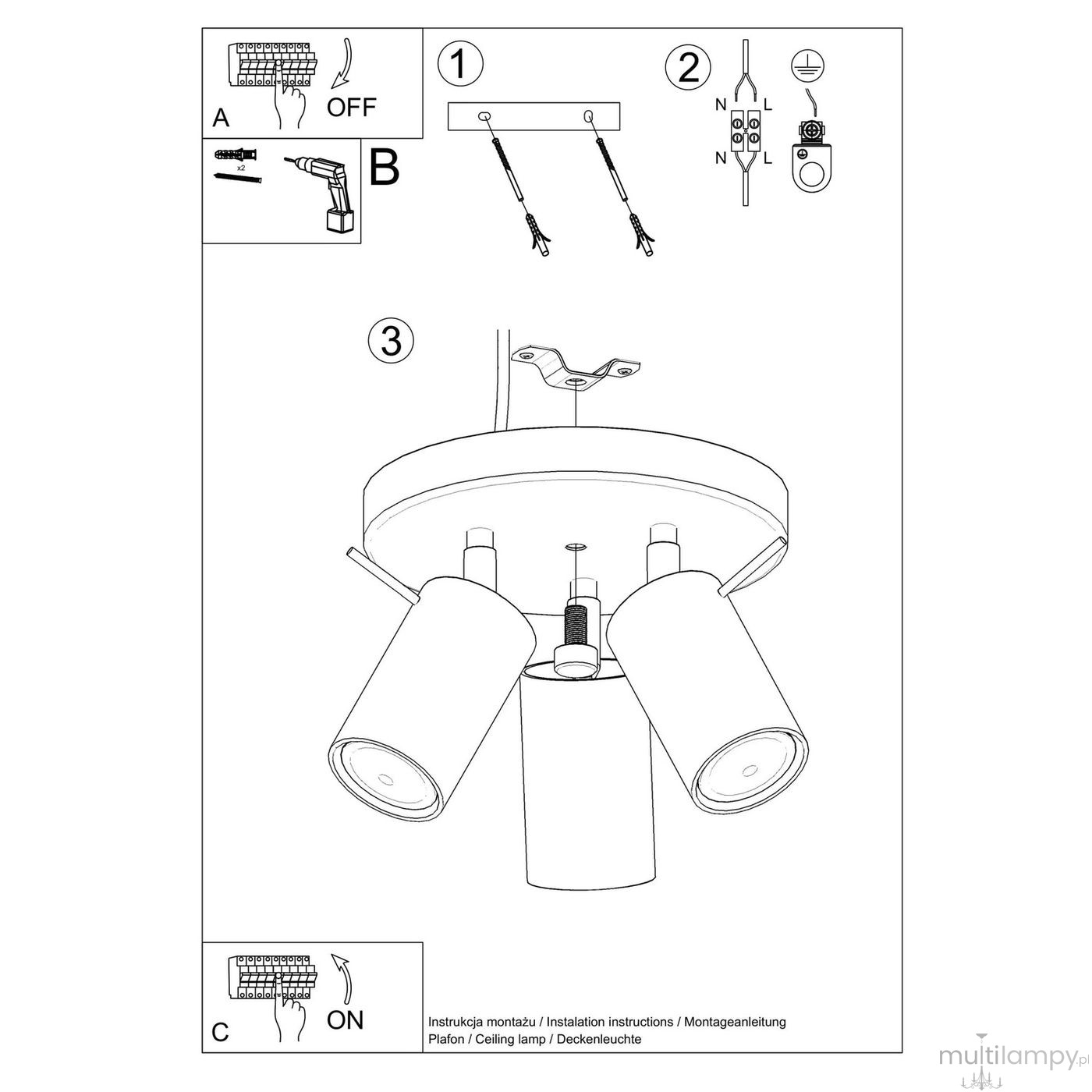 Ring lampa sufitowa spot 3xGU10 szałwia SL.2180