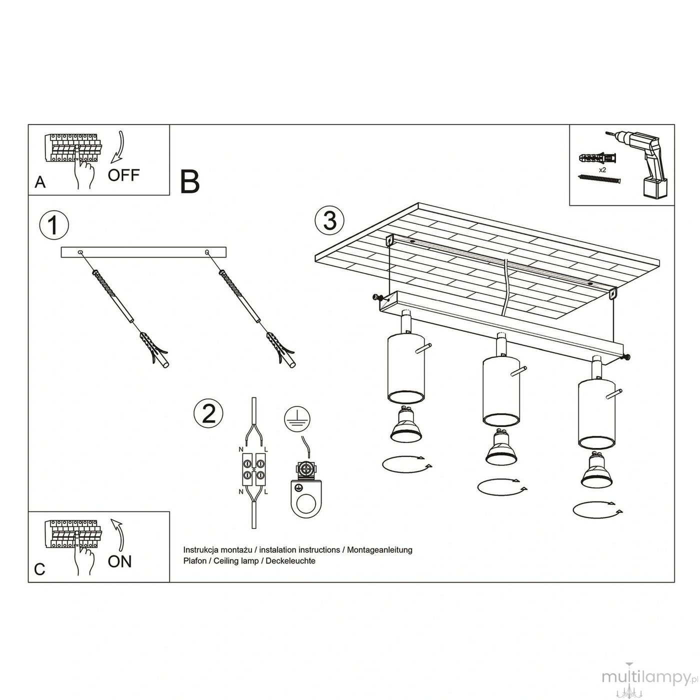 Ring lampa sufitowa spot 3xGU10 żółta SL.2191