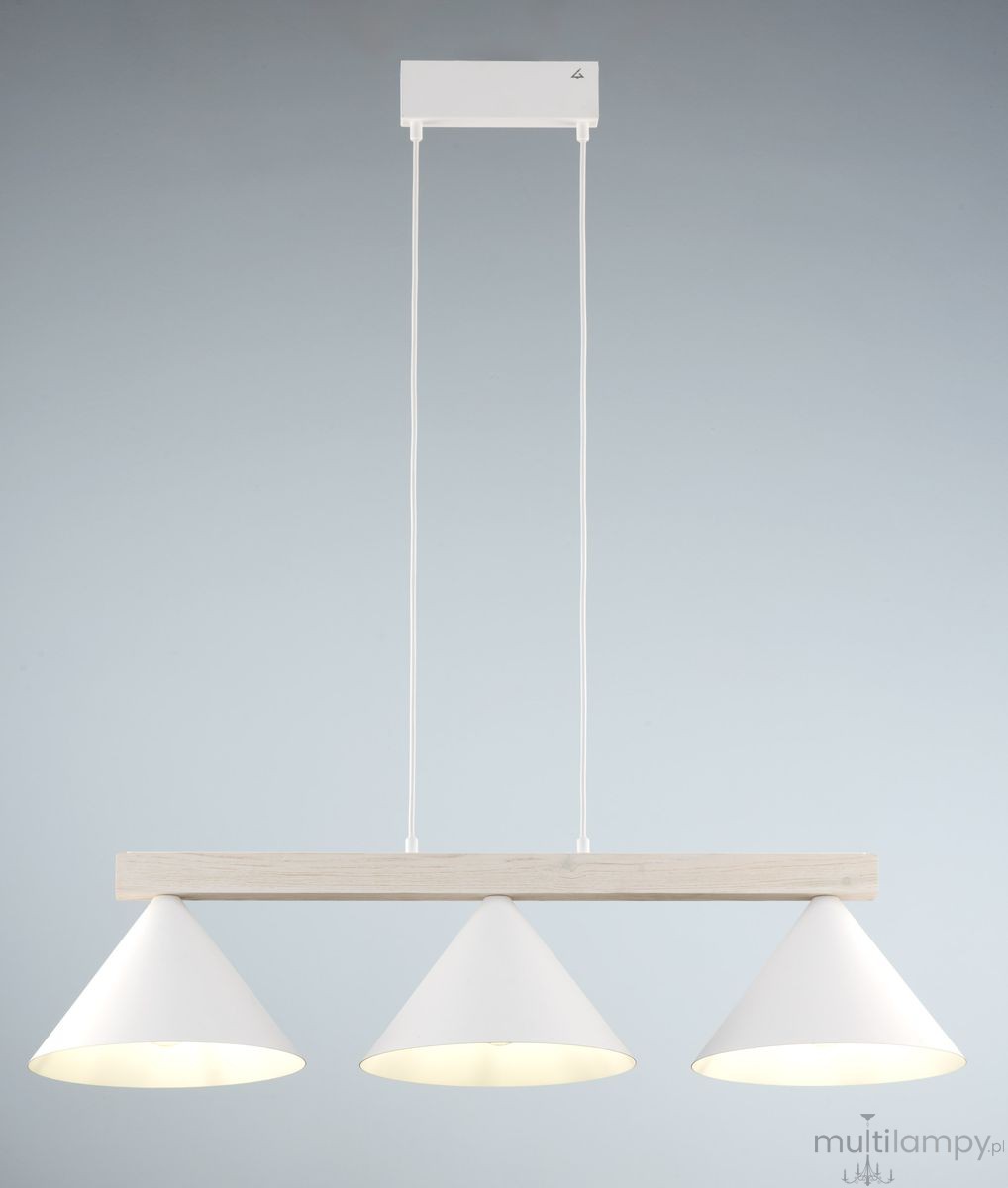 Deco lampa wisząca 3xE27 biała/drewno bielone 41818