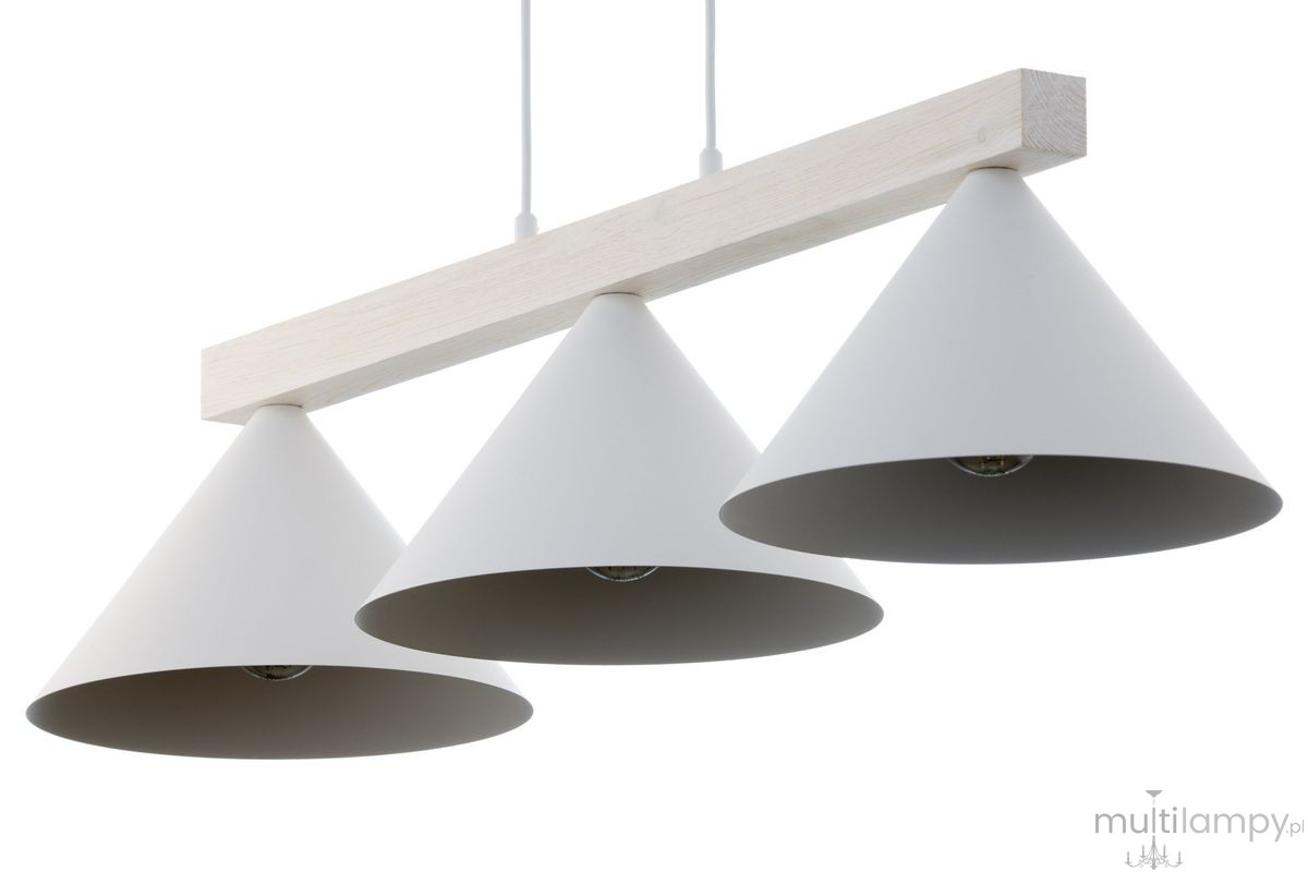 Deco lampa wisząca 3xE27 biała/drewno bielone 41818