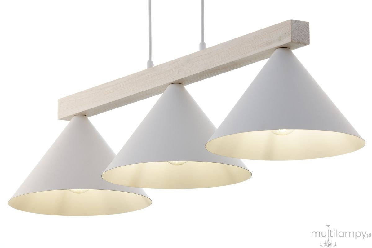 Deco lampa wisząca 3xE27 biała/drewno bielone 41818