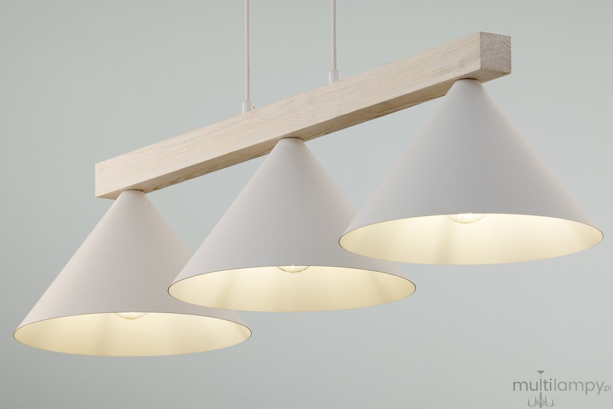 Deco lampa wisząca 3xE27 biała/drewno bielone 41818