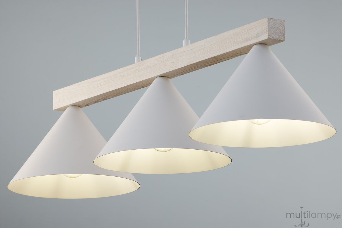 Deco lampa wisząca 3xE27 biała/drewno bielone 41818