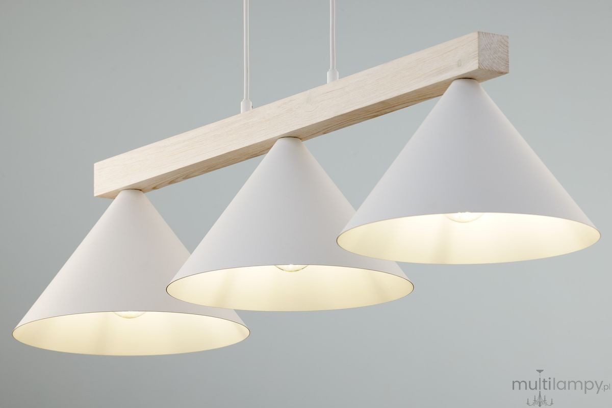 Deco lampa wisząca 3xE27 biała/drewno bielone 41818