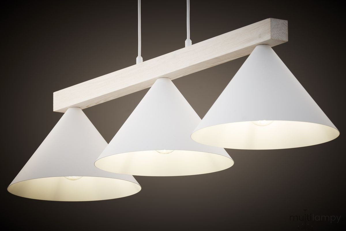 Deco lampa wisząca 3xE27 biała/drewno bielone 41818
