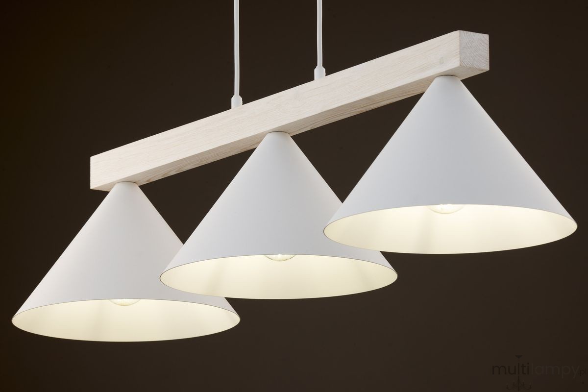Deco lampa wisząca 3xE27 biała/drewno bielone 41818