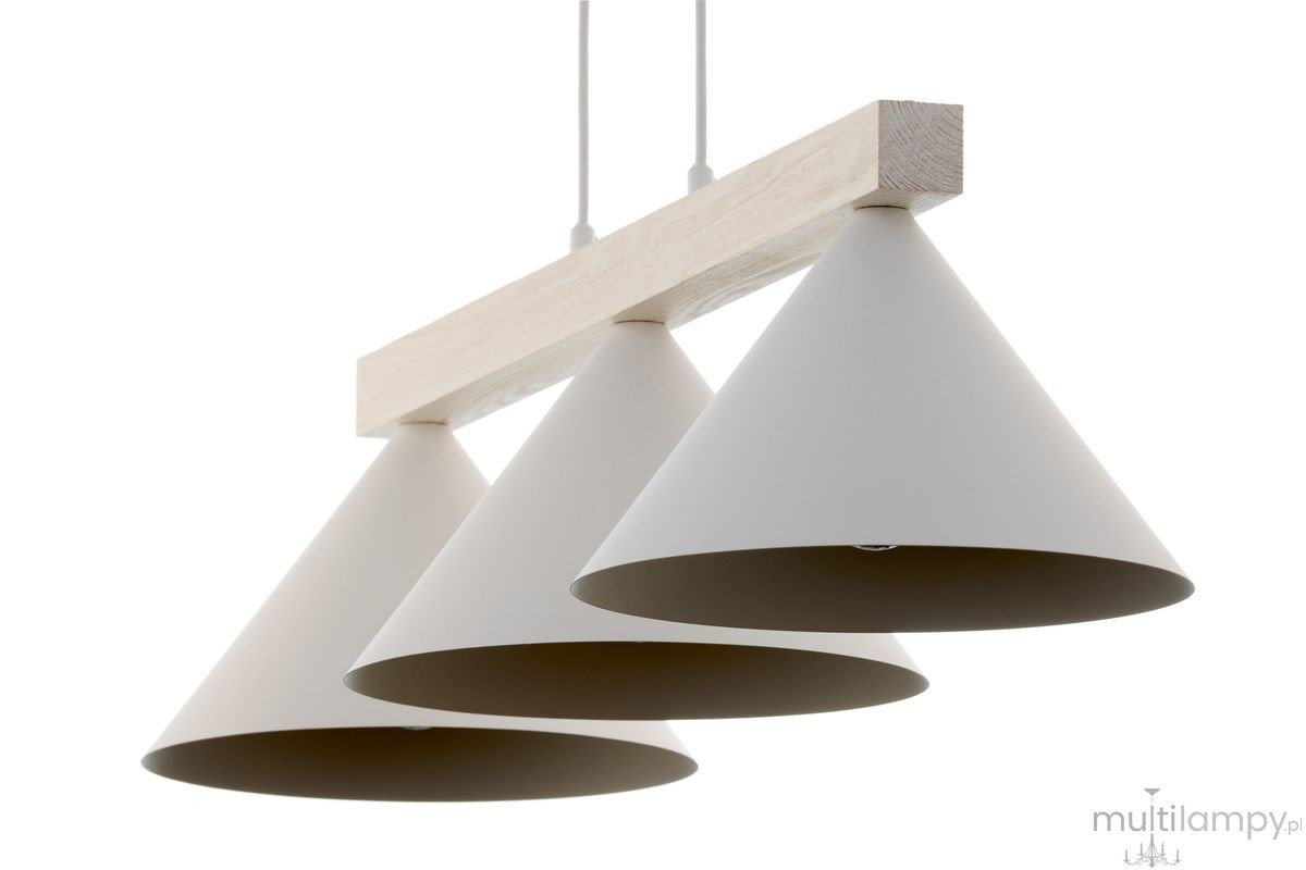 Deco lampa wisząca 3xE27 biała/drewno bielone 41818
