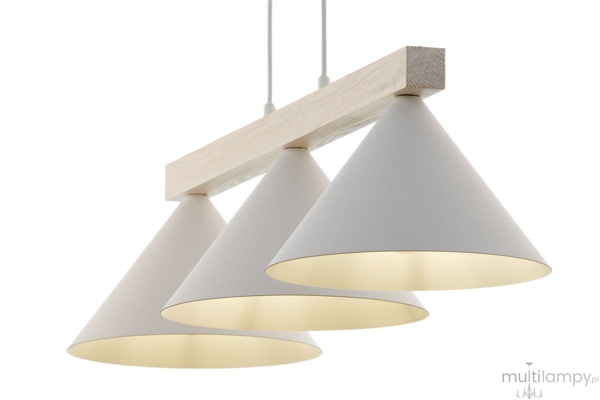 Deco lampa wisząca 3xE27 biała/drewno bielone 41818