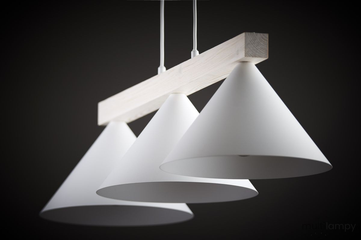 Deco lampa wisząca 3xE27 biała/drewno bielone 41818
