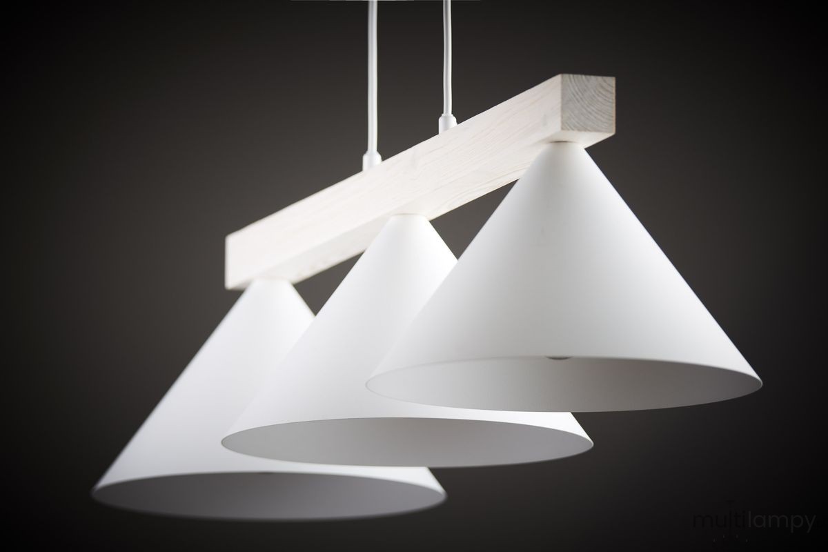 Deco lampa wisząca 3xE27 biała/drewno bielone 41818