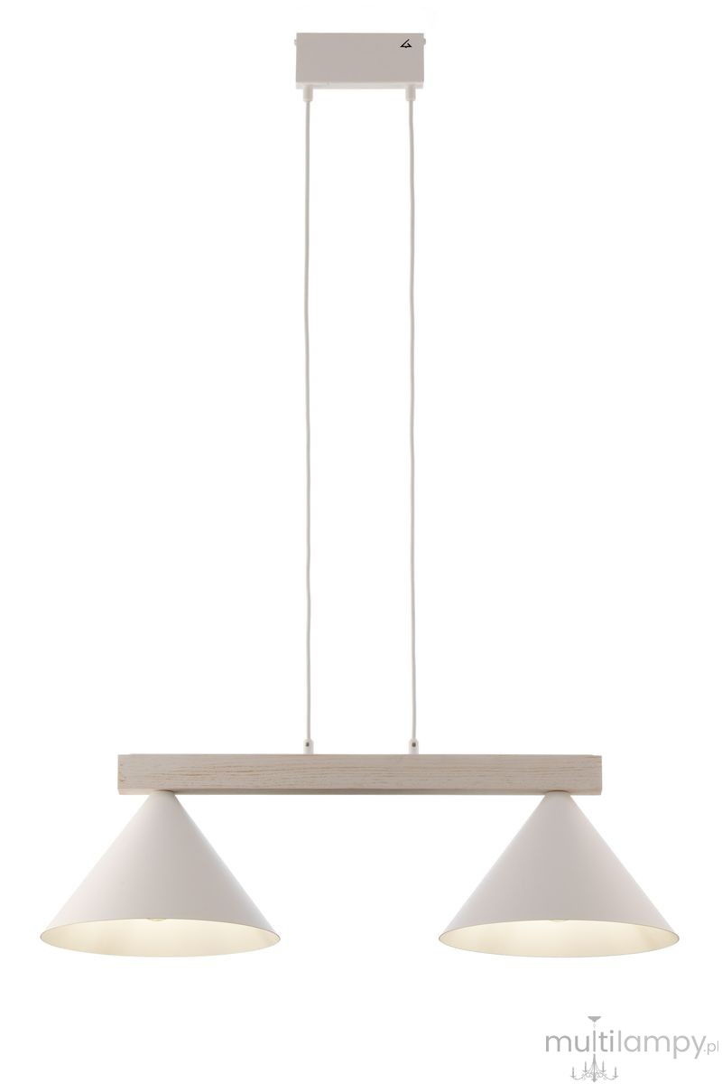 Deco lampa wisząca 2xE27 biała/drewno bielone 41819