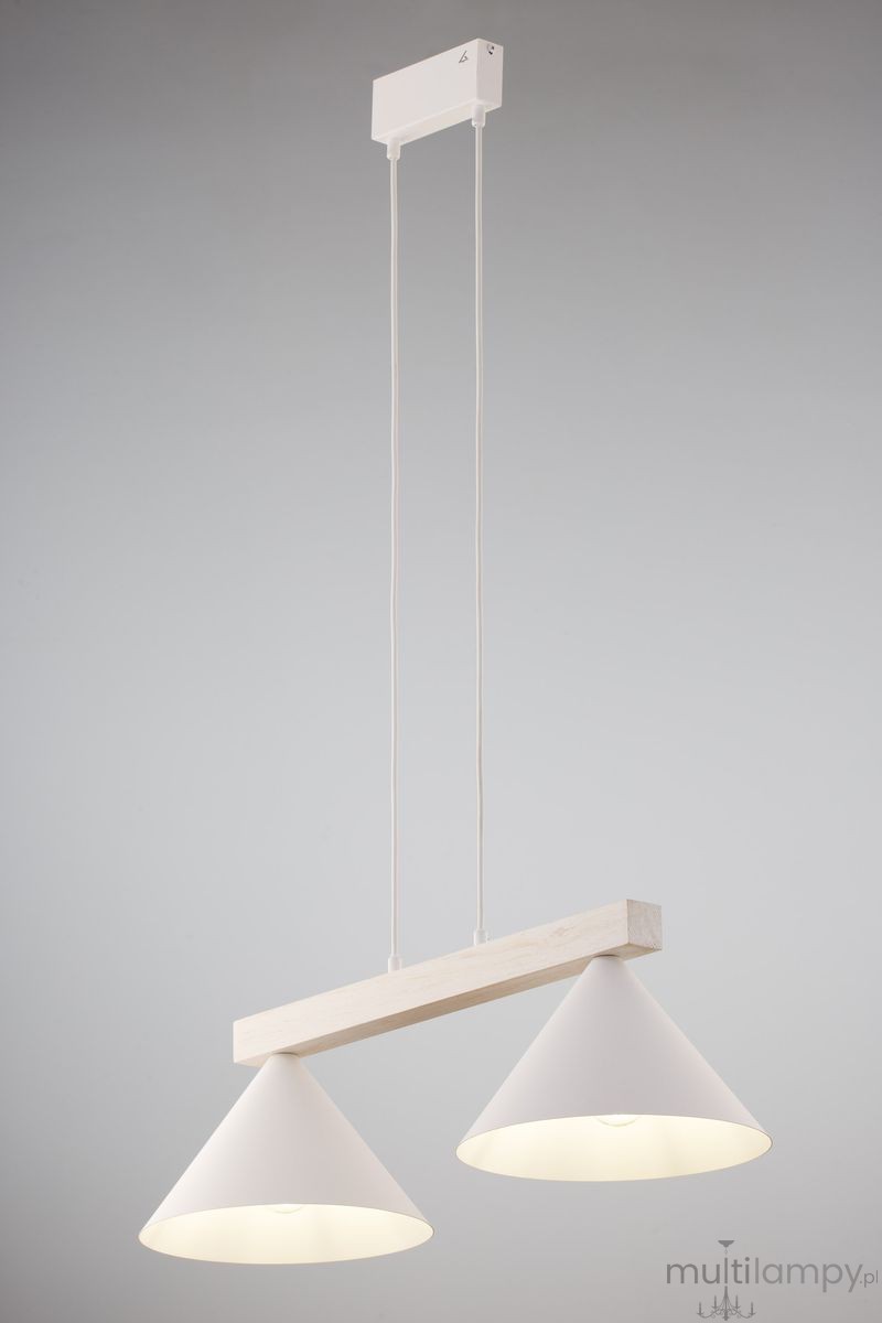 Deco lampa wisząca 2xE27 biała/drewno bielone 41819