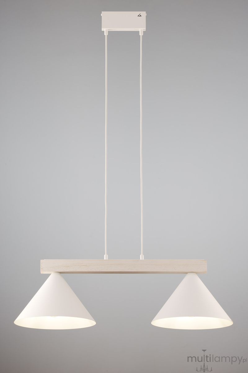Deco lampa wisząca 2xE27 biała/drewno bielone 41819