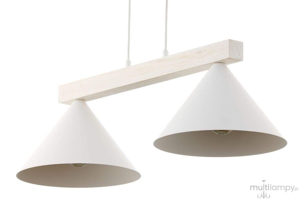 Deco lampa wisząca 2xE27 biała/drewno bielone 41819