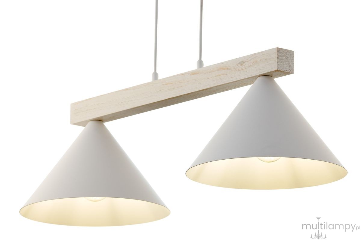 Deco lampa wisząca 2xE27 biała/drewno bielone 41819