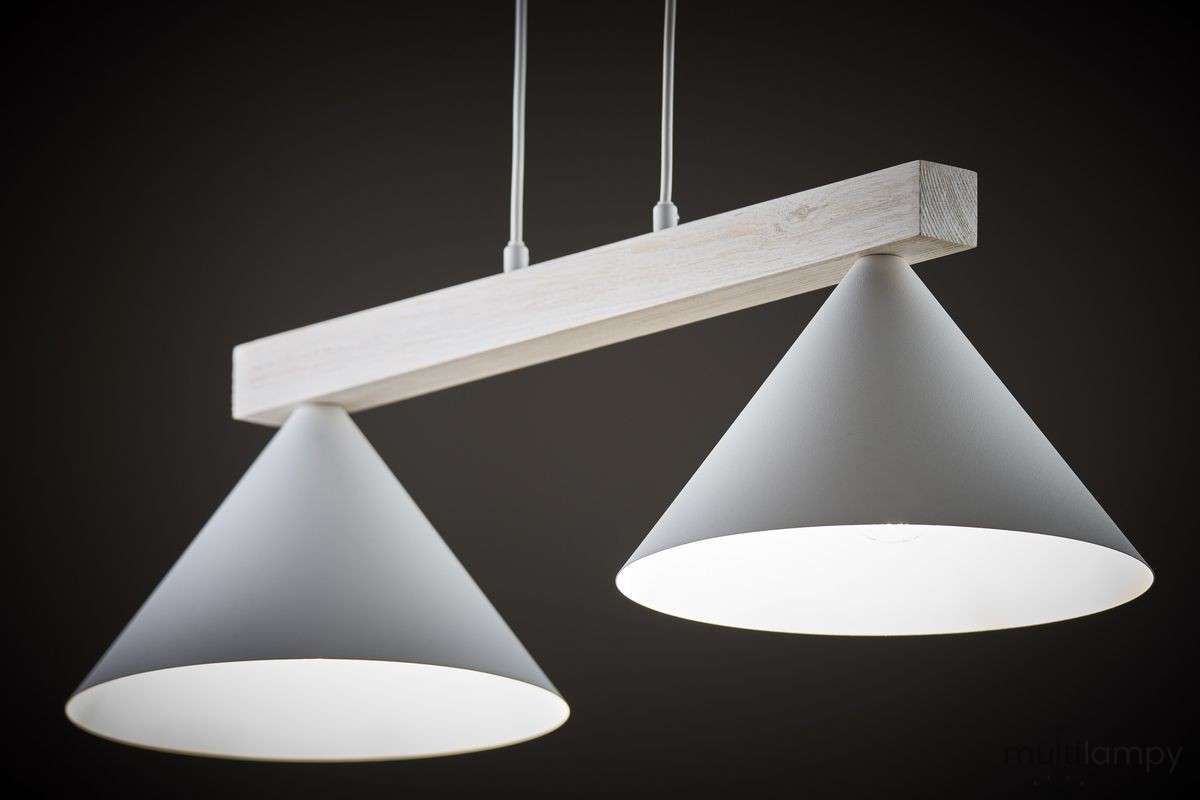 Deco lampa wisząca 2xE27 biała/drewno bielone 41819