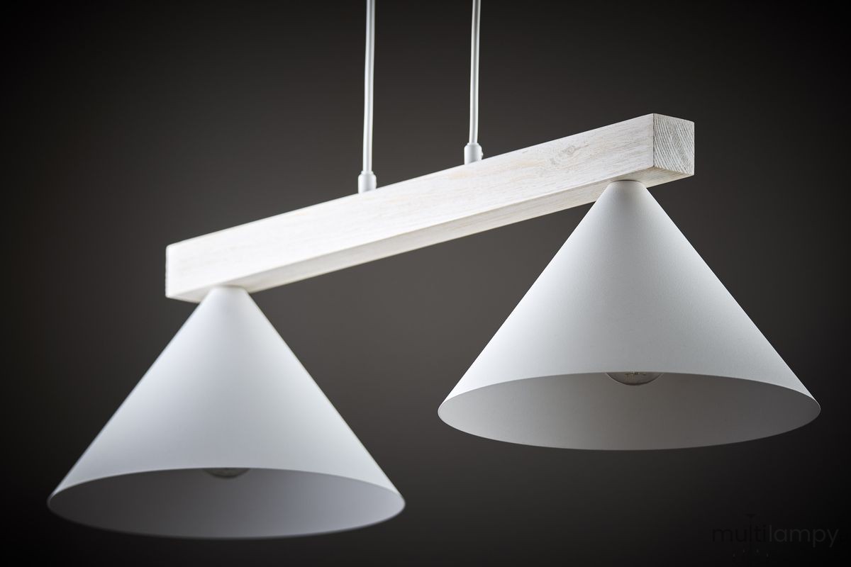 Deco lampa wisząca 2xE27 biała/drewno bielone 41819