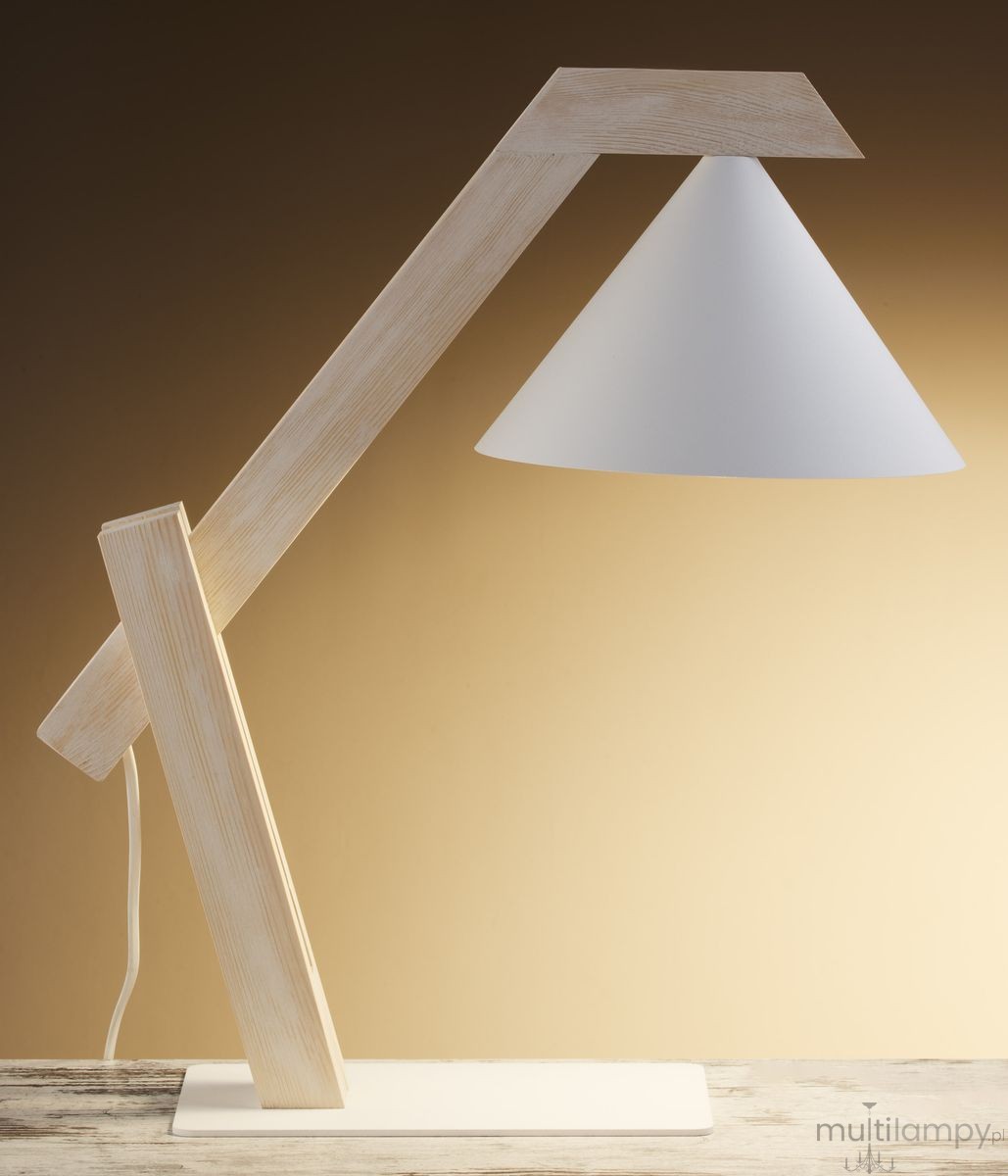 Deco lampa stołowa 1xE27 biała/drewno bielone 41820