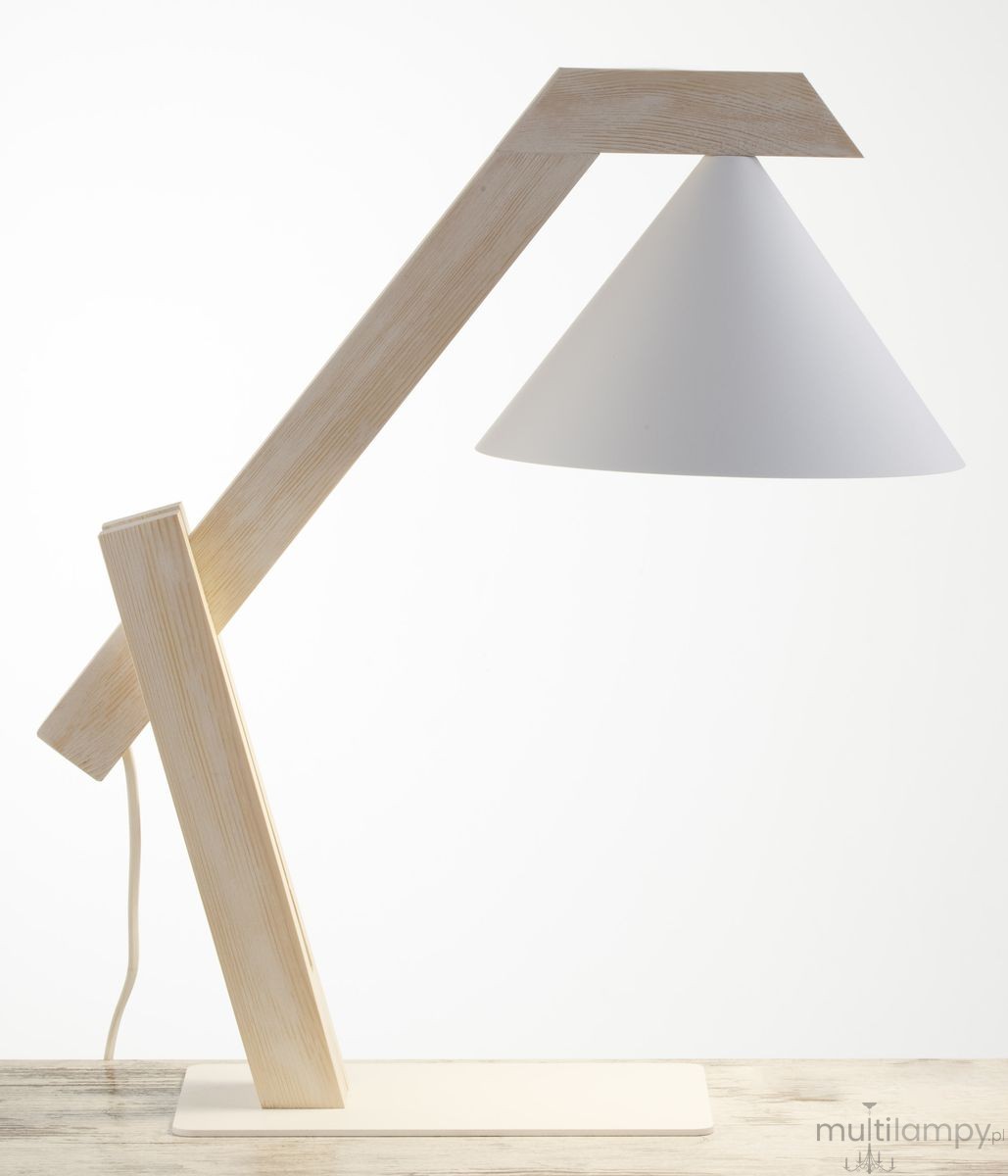 Deco lampa stołowa 1xE27 biała/drewno bielone 41820