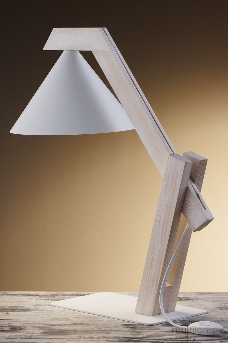 Deco lampa stołowa 1xE27 biała/drewno bielone 41820