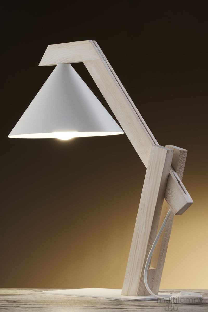 Deco lampa stołowa 1xE27 biała/drewno bielone 41820