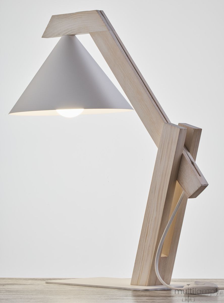 Deco lampa stołowa 1xE27 biała/drewno bielone 41820