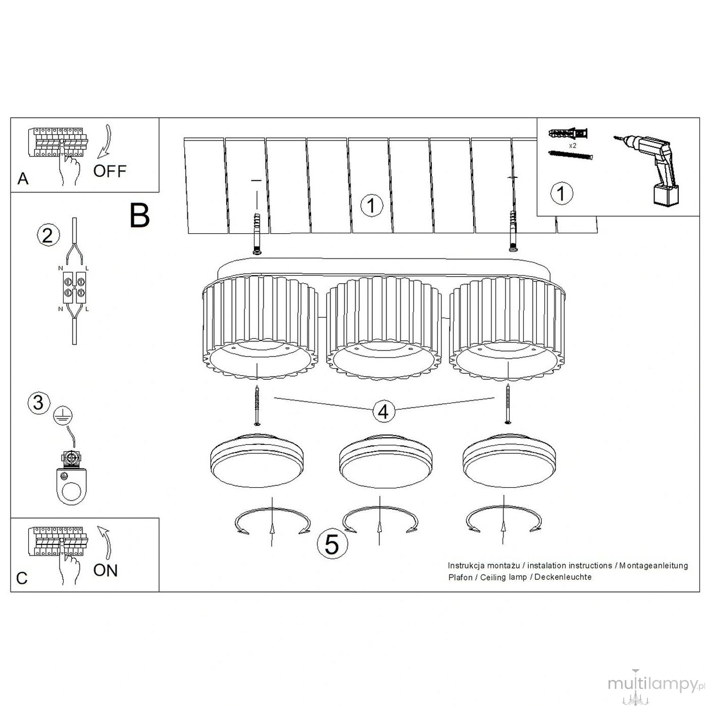Modo lampa sufitowa 3xGX53 biała SL.2436