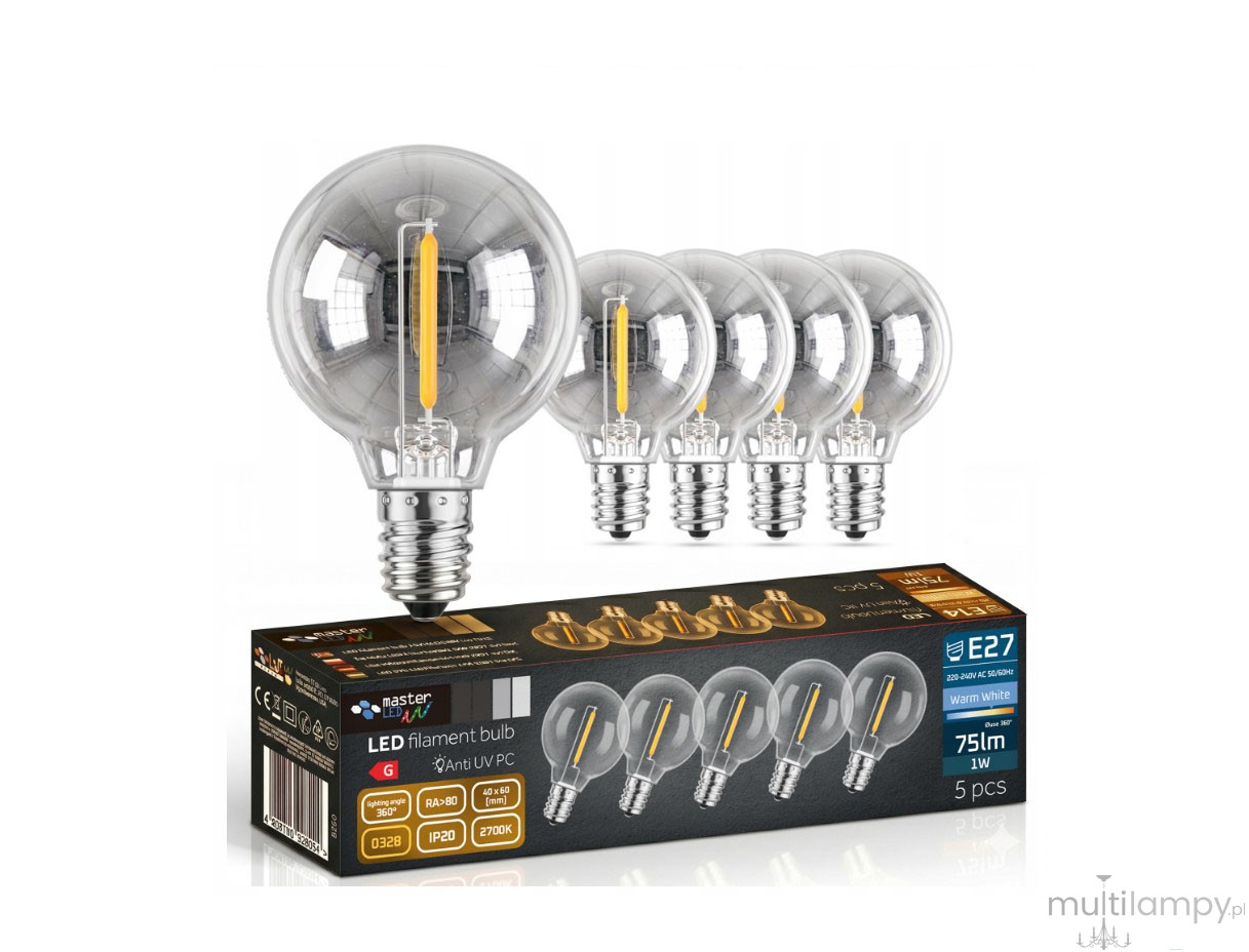 5x Żarówka LED filament do girland clear E12/1W/2700K