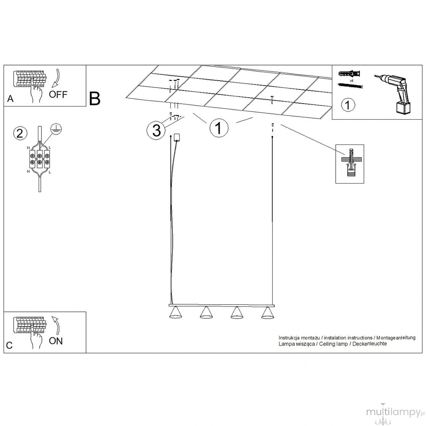Nox 4L lampa wisząca 4xE14 zielona oliwka SL.2555