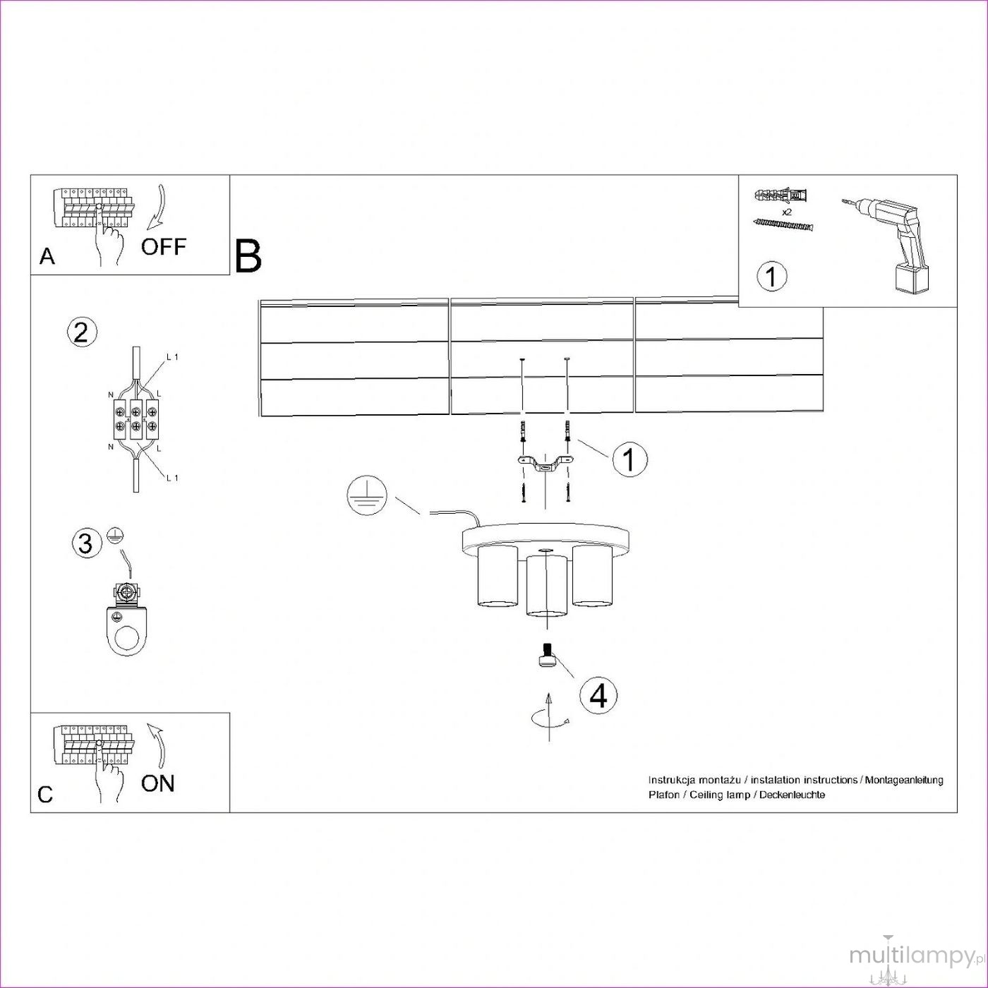 Lagos lampa sufitowa 3xGU10 czarna SL.1466