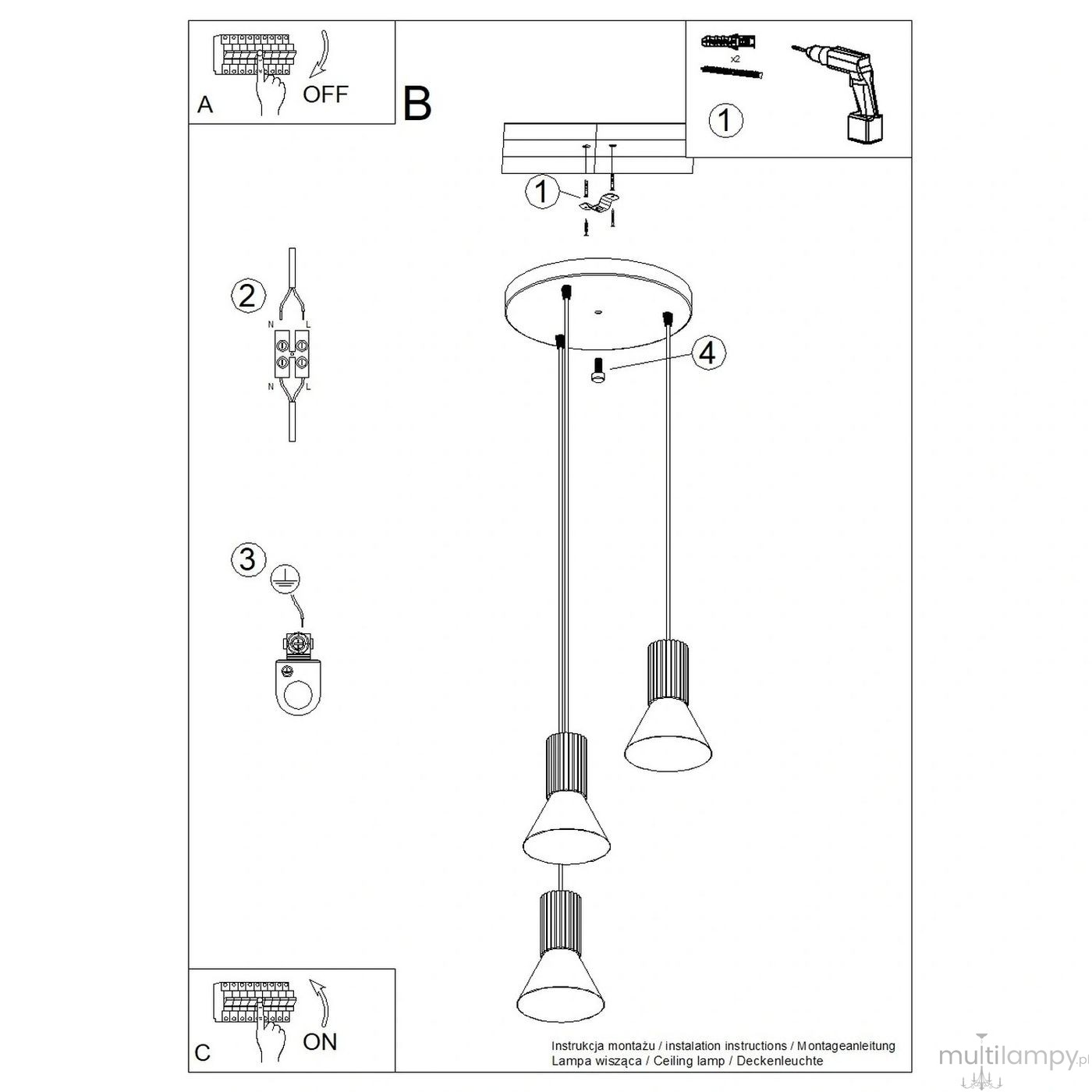 Estria lampa wisząca 3xE14 beżowa SL.1871