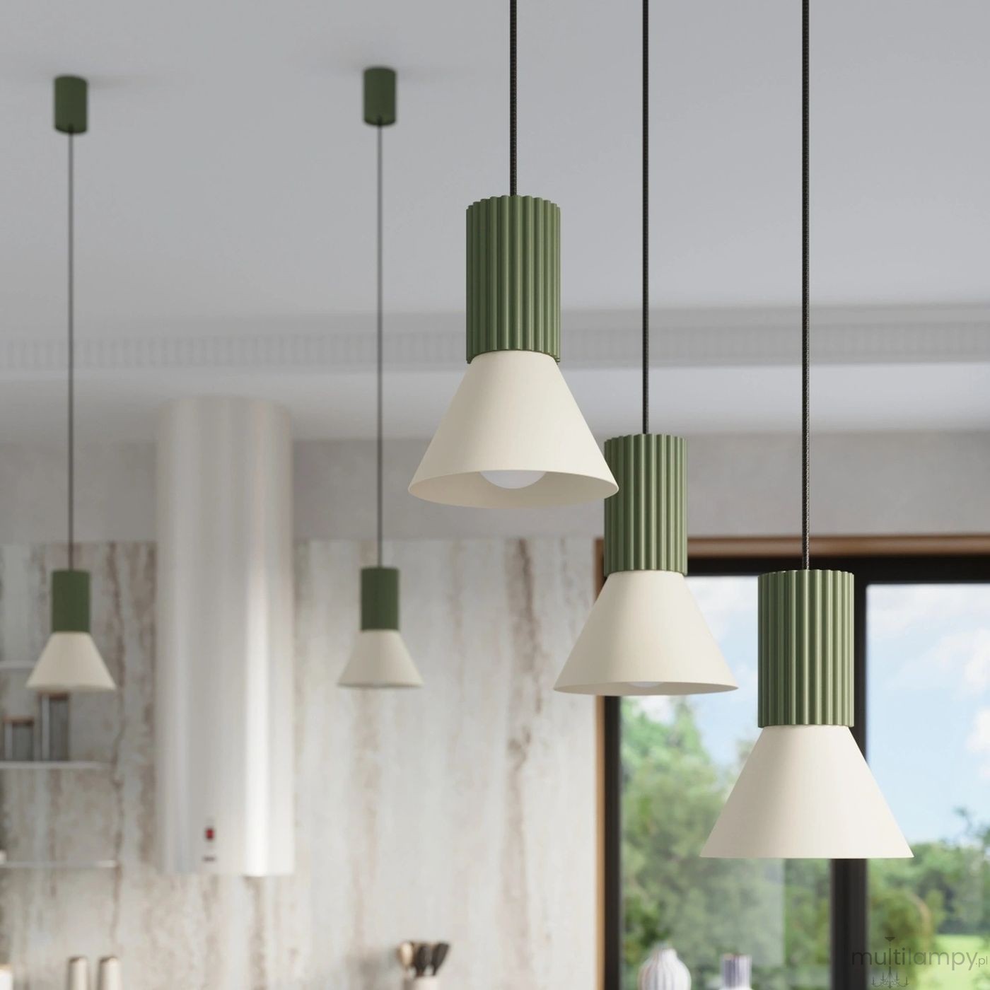 Estria lampa wisząca 3xE14 zielona oliwka beżowy SL.1873