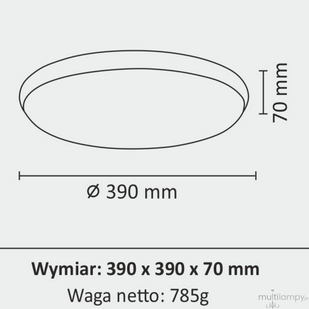 Plafon LED Kern D39 o średnicy 390 mm i wysokości 70 mm w kolorze chromowym. Zastosowanie IP20, moc 24W, temperatura barwowa 4000K. Prosty, okrągły kształt, idealny do nowoczesnych wnętrz.