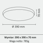 Plafon LED Kern D39 o średnicy 390 mm i wysokości 70 mm w kolorze chromowym. Zastosowanie IP20, moc 24W, temperatura barwowa 4000K. Prosty, okrągły kształt, idealny do nowoczesnych wnętrz.