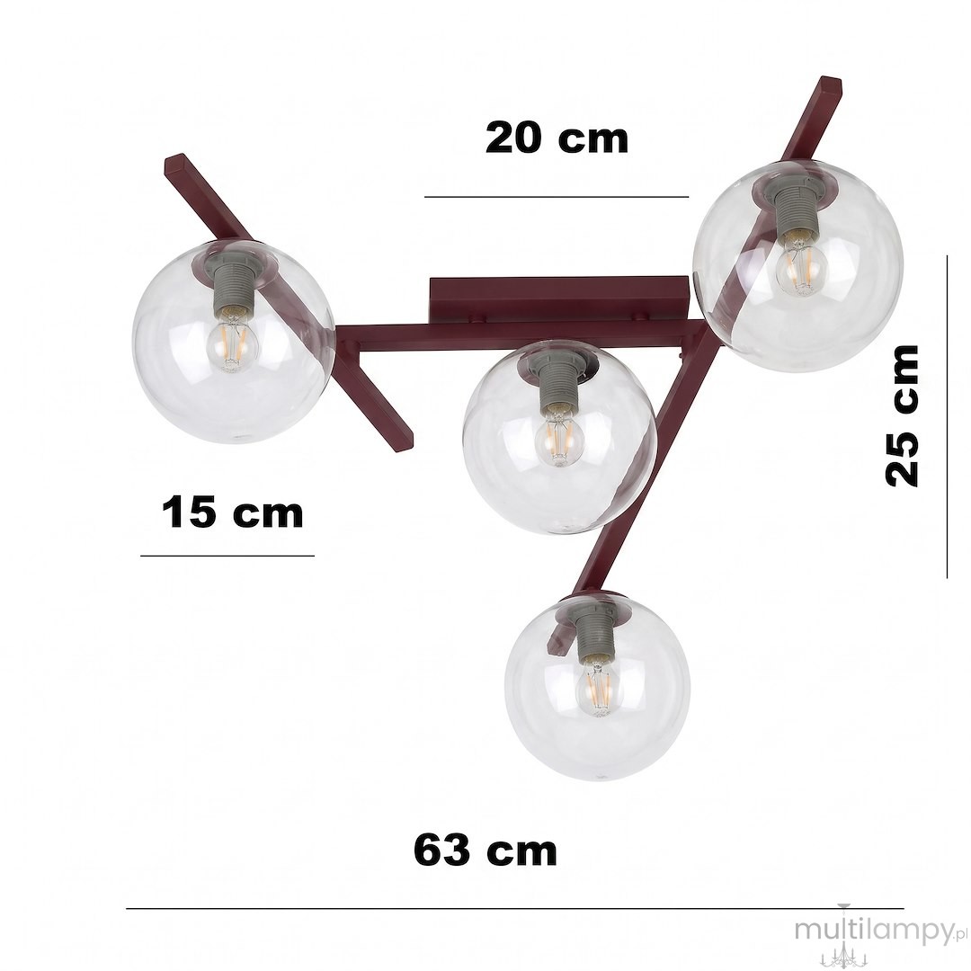 Smart lampa sufitowa 4xE14 burgund/transparentny 1796/4