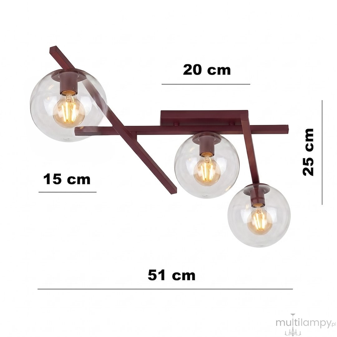 Smart lampa sufitowa 3xE14 burgund/transparentny 1796/3