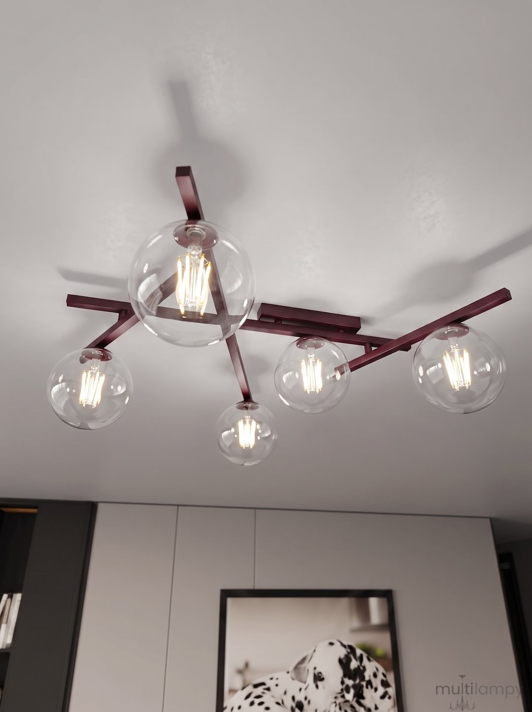 Smart lampa sufitowa 5xE14 burgund/transparentny 1796/5